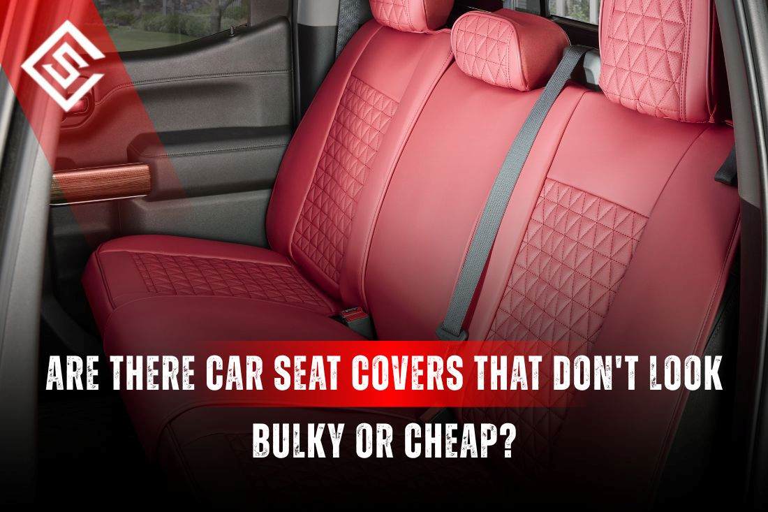 Red eco leather rear car seat covers with quilted panels, showing car seat covers that don't look bulky or cheap.