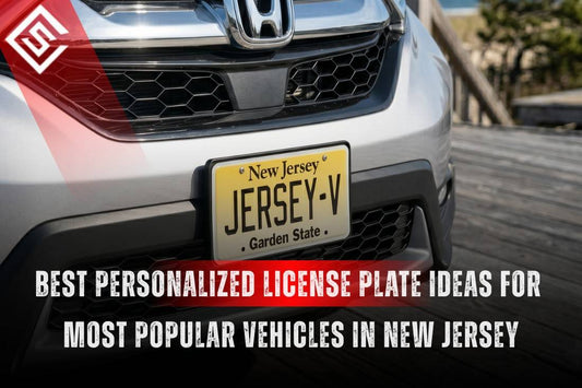 Close-up of a New Jersey vanity plate on a Honda SUV, highlighting custom plate ideas for Jersey drivers across the state.