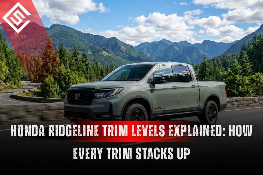 2026 Honda Ridgeline TrailSport on mountain road for trim levels comparison and eco-leather seat cover buying guide.