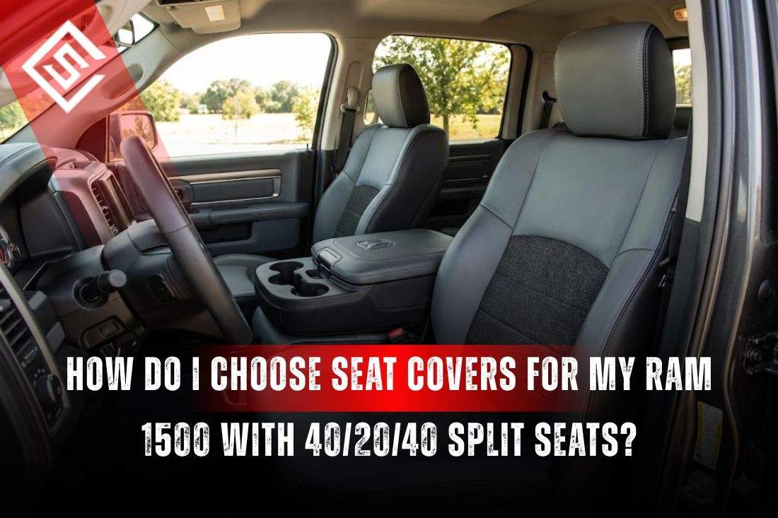 Ram 1500 front interior showing 40/20/40 split bench seats with fold down center console and armrest visible.