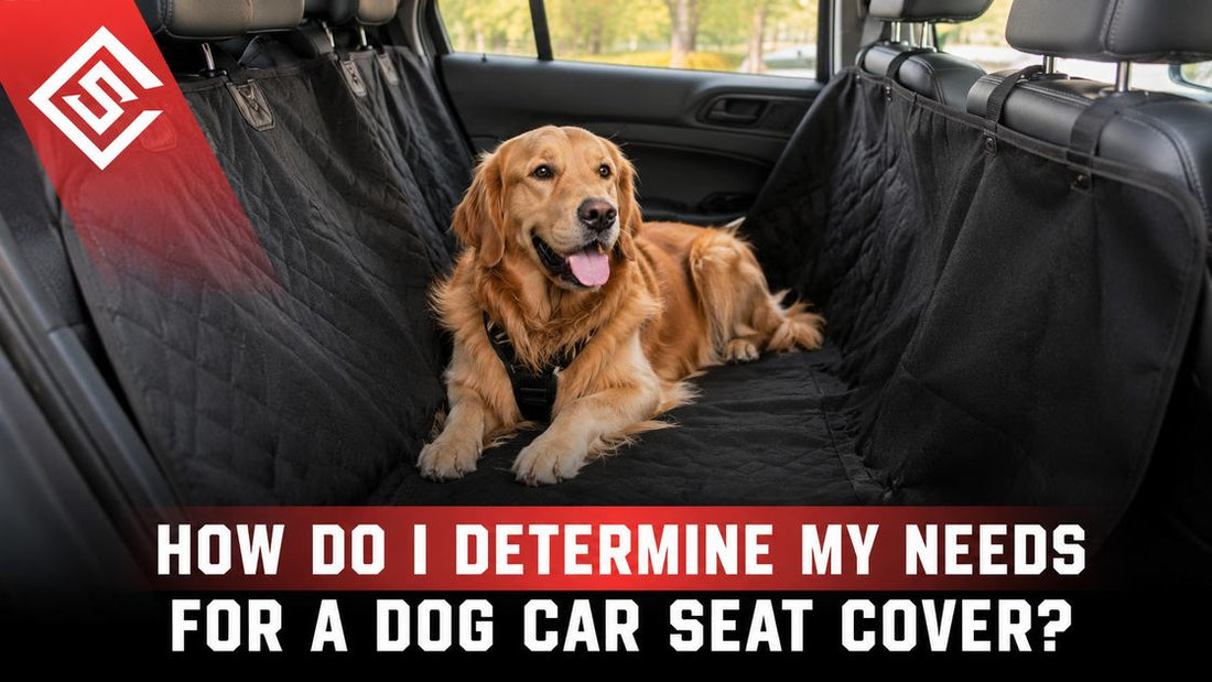 Golden retriever on a waterproof back seat cover, highlighting safe and mess-free dog car travel for pet-friendly road trips.