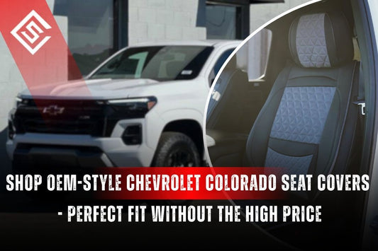 OEM-style Chevrolet Colorado seat covers with factory-fit interior detail, offering rugged protection and clean custom style.