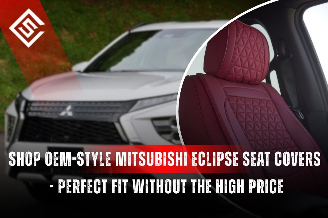 OEM-style Mitsubishi Eclipse Cross seat covers shown with premium red interior, offering factory fit protection.