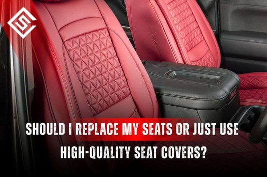 Red custom-fit leather car seat covers highlighting comfort and protection, showing why seat covers beat replacing seats.