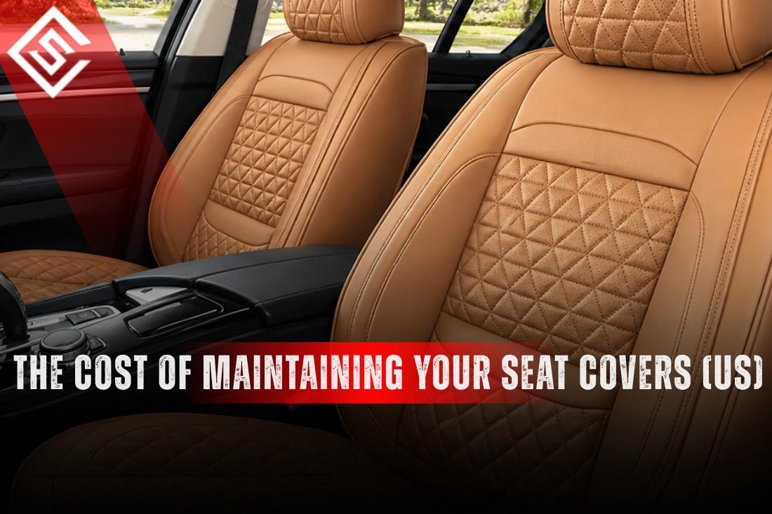 Luxury tan car seat covers highlighting low-maintenance eco-leather options and seat cover care costs in the US.