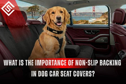 Golden retriever on a non-slip dog car seat cover, highlighting safe and stable travel protection for pets daily.