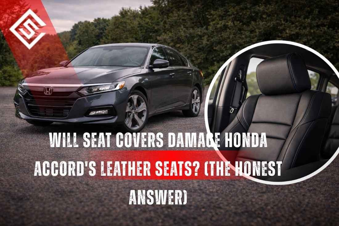 Gray Honda Accord with leather seat close up illustrating how breathable seat covers protect against wear and bolster damage.