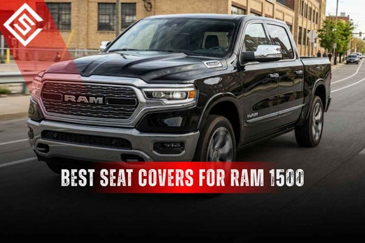 Black Ram 1500 pickup featured in a guide comparing the best seat cover materials for durability and comfort use.