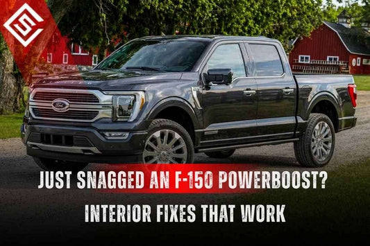 Gray Ford F-150 PowerBoost parked outdoors highlighting interior fixes for towing, work, and outdoor-ready use.