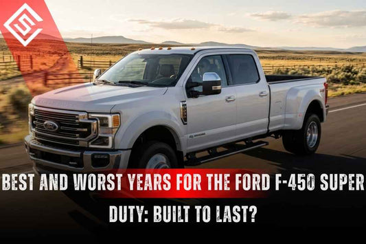 White Ford F-450 Super Duty pickup highlighting the best and worst model years for towing, reliability, and diesel ownership.