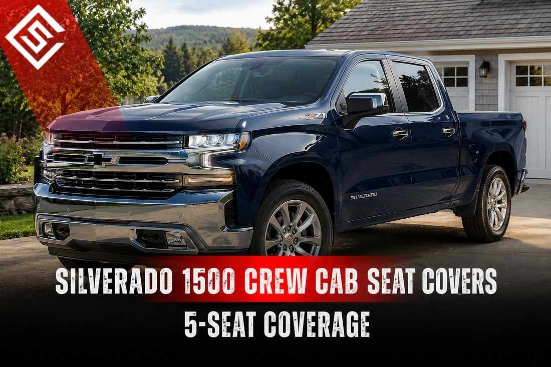 Blue Silverado 1500 Crew Cab highlighting custom seat covers with five-seat interior protection for everyday use.
