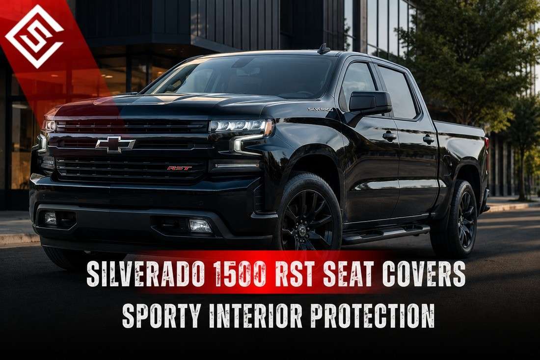 Chevrolet Silverado 1500 RST with custom-fit seat covers designed to protect the interior and complement its sporty styling.